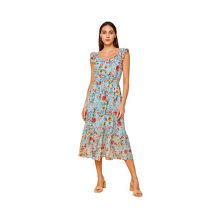 Le Ragazze silk blend Floral Midi Dress Made in Italy Floral Sleeveless Blue